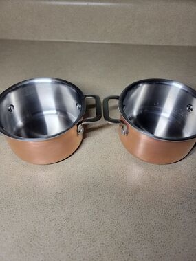 Unmarked 4inch Mini Copper Cocotte Pots-Set Of Two